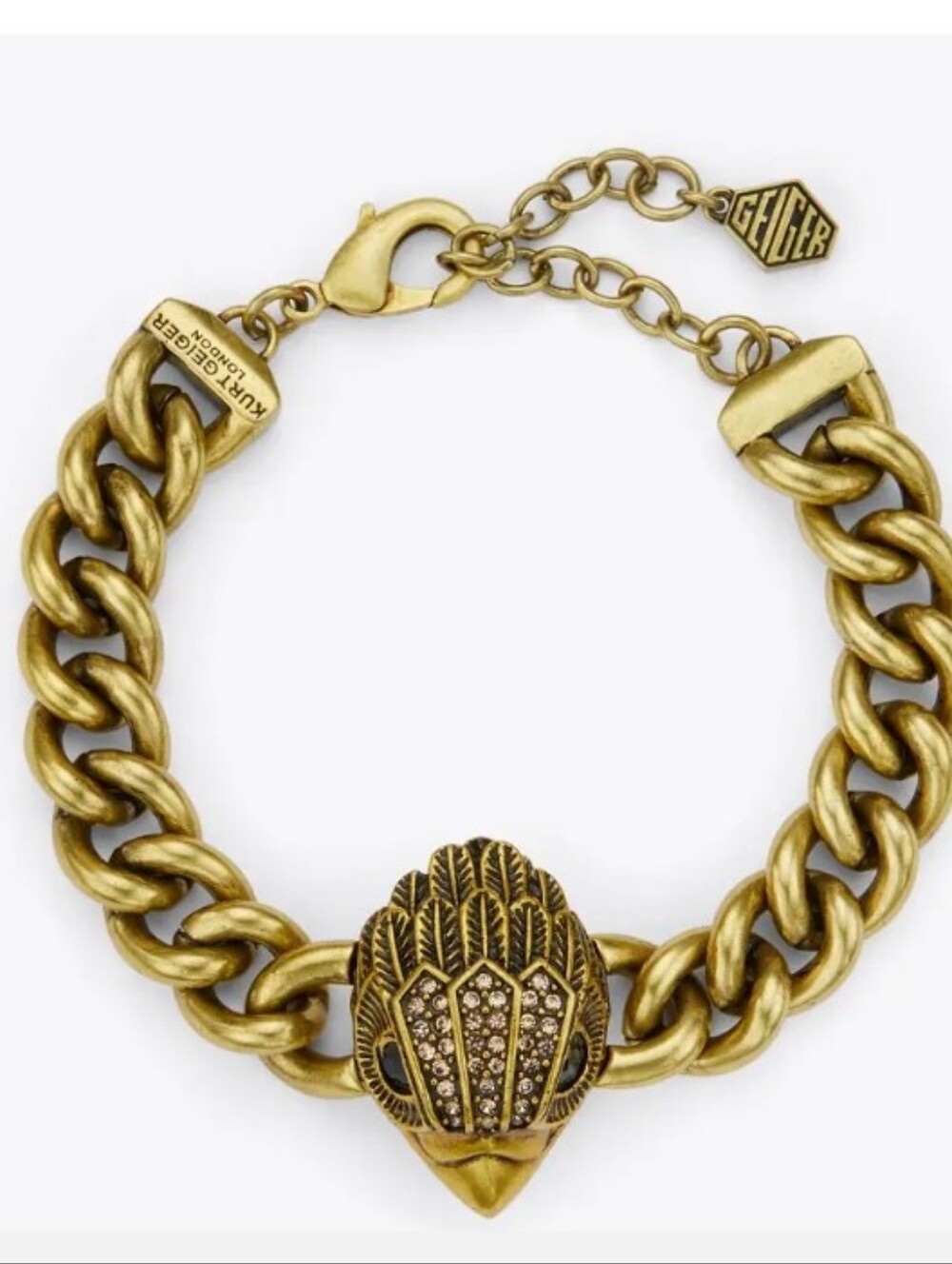 Kurt Geiger Antique Gold Pavé Eagle Head Chunky Chain Bracelet